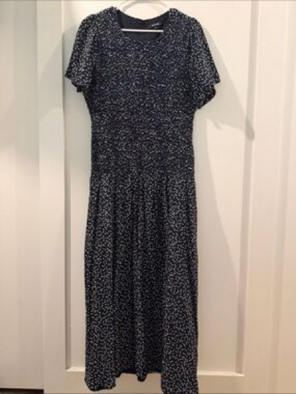 Madewell Smocked Ruffle-Shoulder Midi Dress Navy & White polkadot Size 2